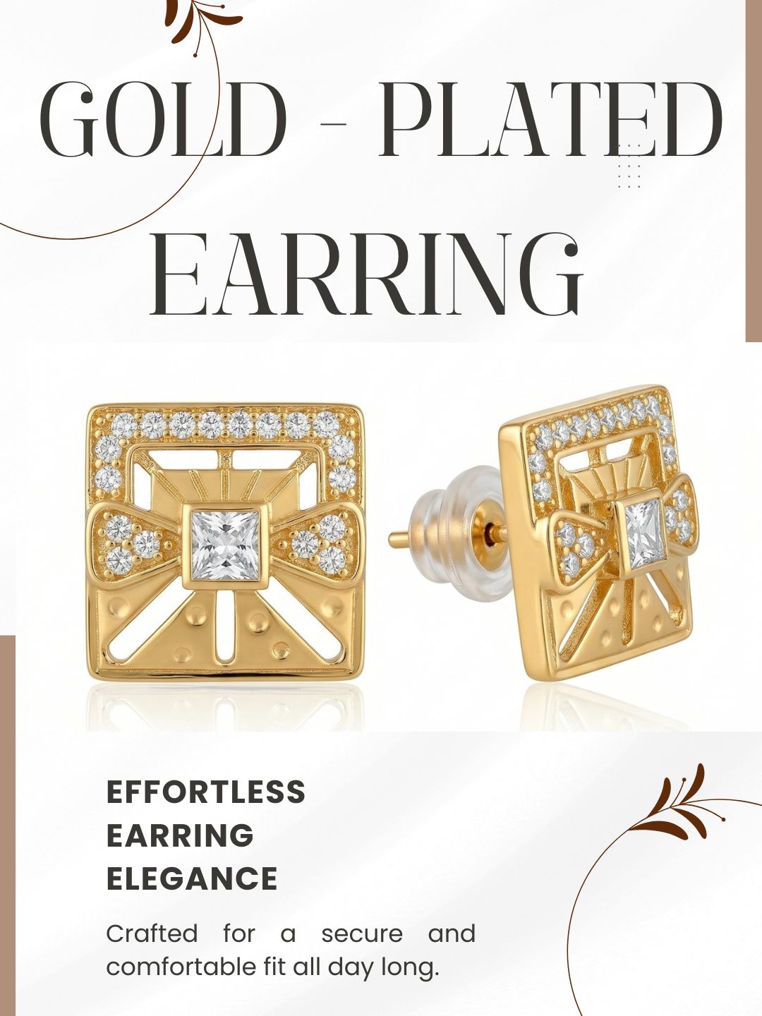 Gold-Toned Earrings and Ring Combo Set with Premium Sparkling Stone Finish for Women & Girls