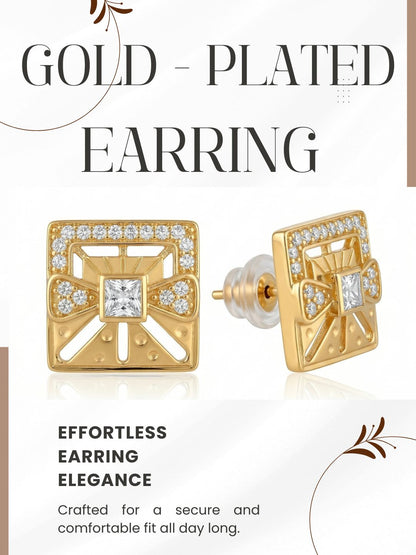 Gold-Toned Earrings and Ring Combo Set with Premium Sparkling Stone Finish for Women & Girls