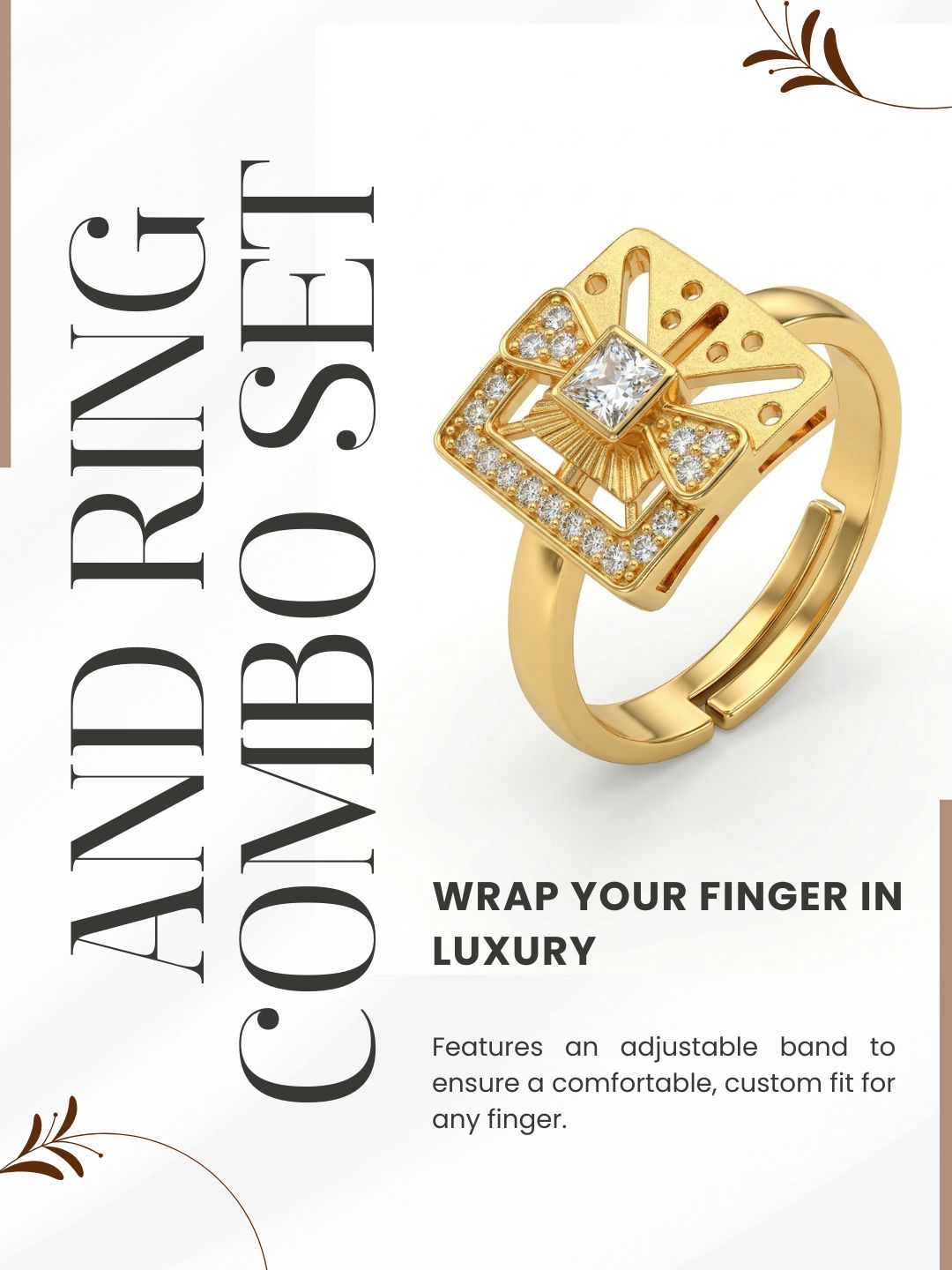 Gold-Toned Earrings and Ring Combo Set with Premium Sparkling Stone Finish for Women & Girls