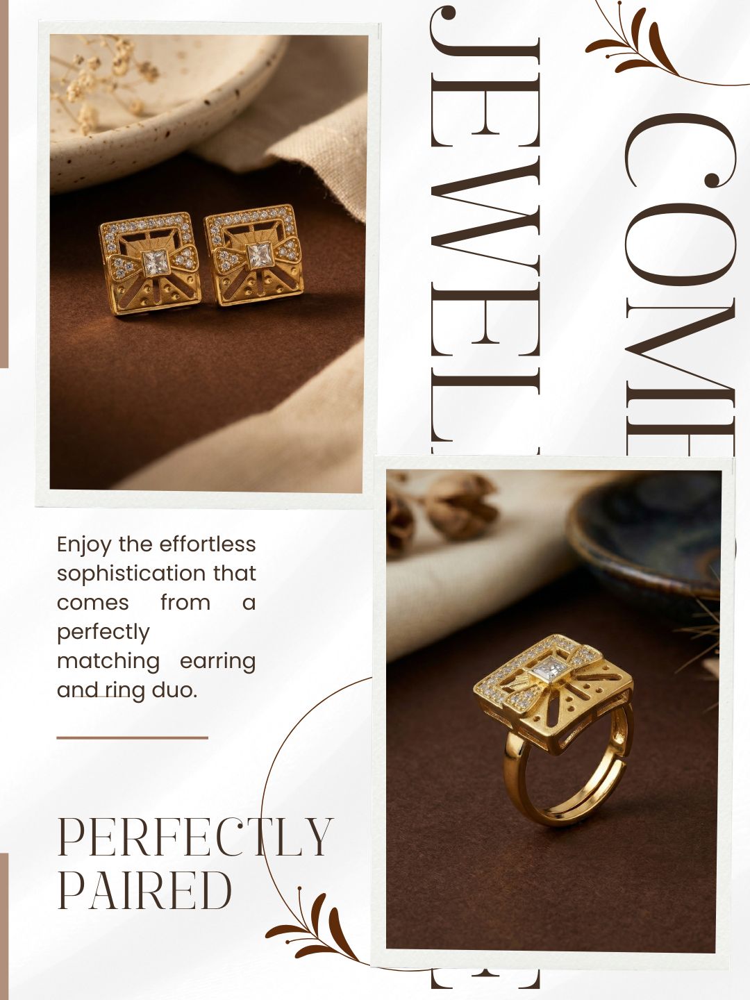 Gold-Toned Earrings and Ring Combo Set with Premium Sparkling Stone Finish for Women & Girls