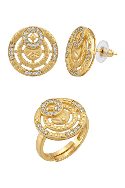Gold-Toned Earrings and Ring Combo Set with Premium Sparkling Stone Finish for Women & Girls
