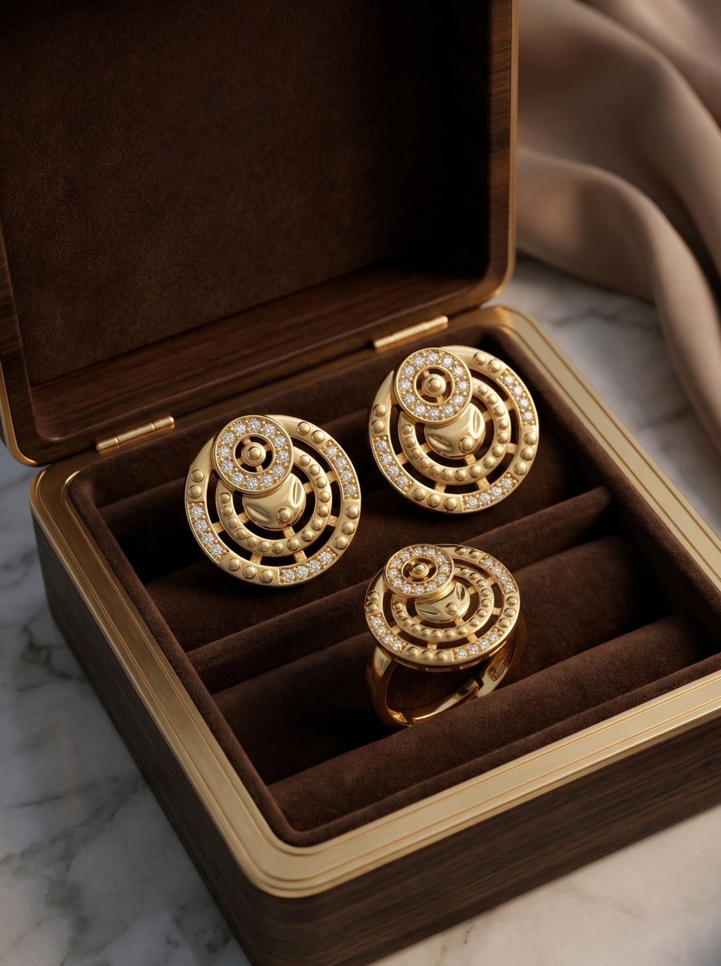 Gold-Toned Earrings and Ring Combo Set with Premium Sparkling Stone Finish for Women & Girls