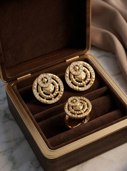 Gold-Toned Earrings and Ring Combo Set with Premium Sparkling Stone Finish for Women & Girls