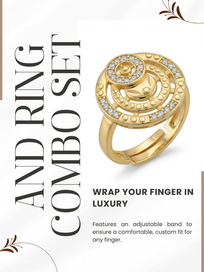 Gold-Toned Earrings and Ring Combo Set with Premium Sparkling Stone Finish for Women & Girls