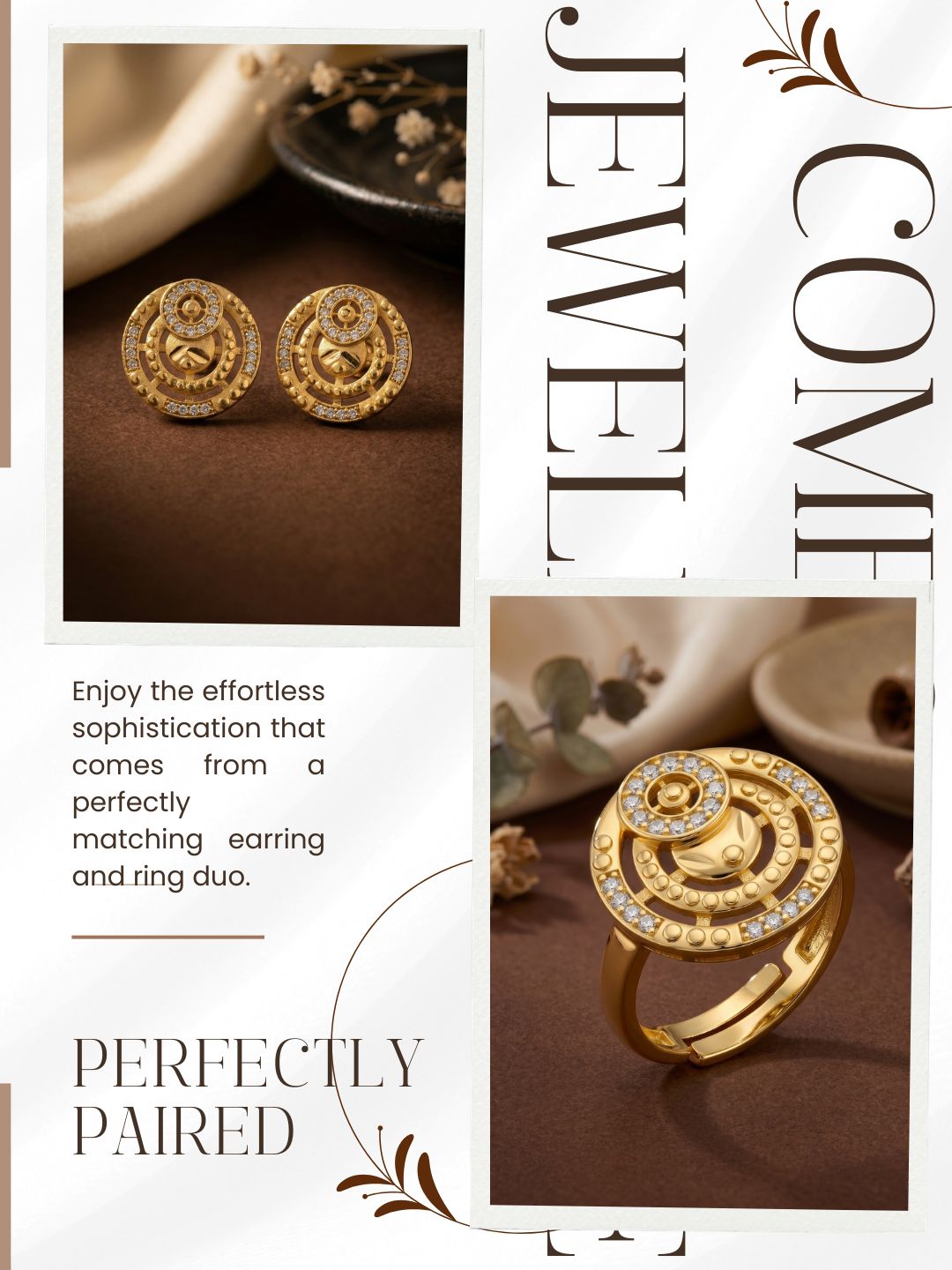 Gold-Toned Earrings and Ring Combo Set with Premium Sparkling Stone Finish for Women & Girls