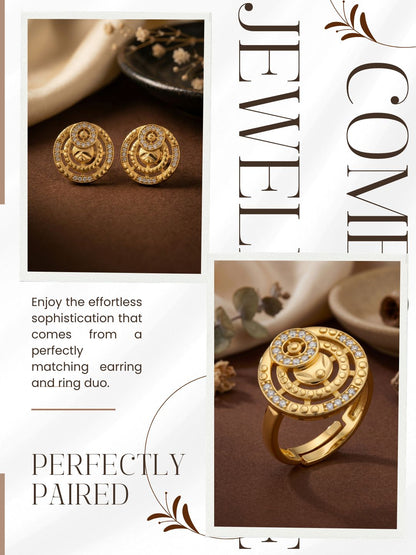 Gold-Toned Earrings and Ring Combo Set with Premium Sparkling Stone Finish for Women & Girls