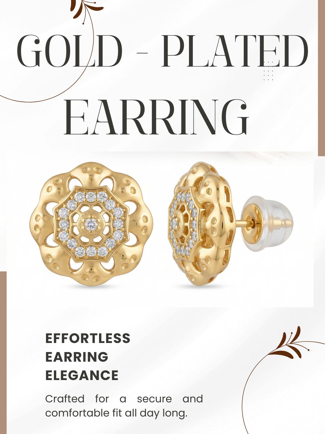 Gold-Toned Earrings and Ring Combo Set with Premium Sparkling Stone Finish for Women & Girls