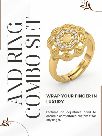Gold-Toned Earrings and Ring Combo Set with Premium Sparkling Stone Finish for Women & Girls
