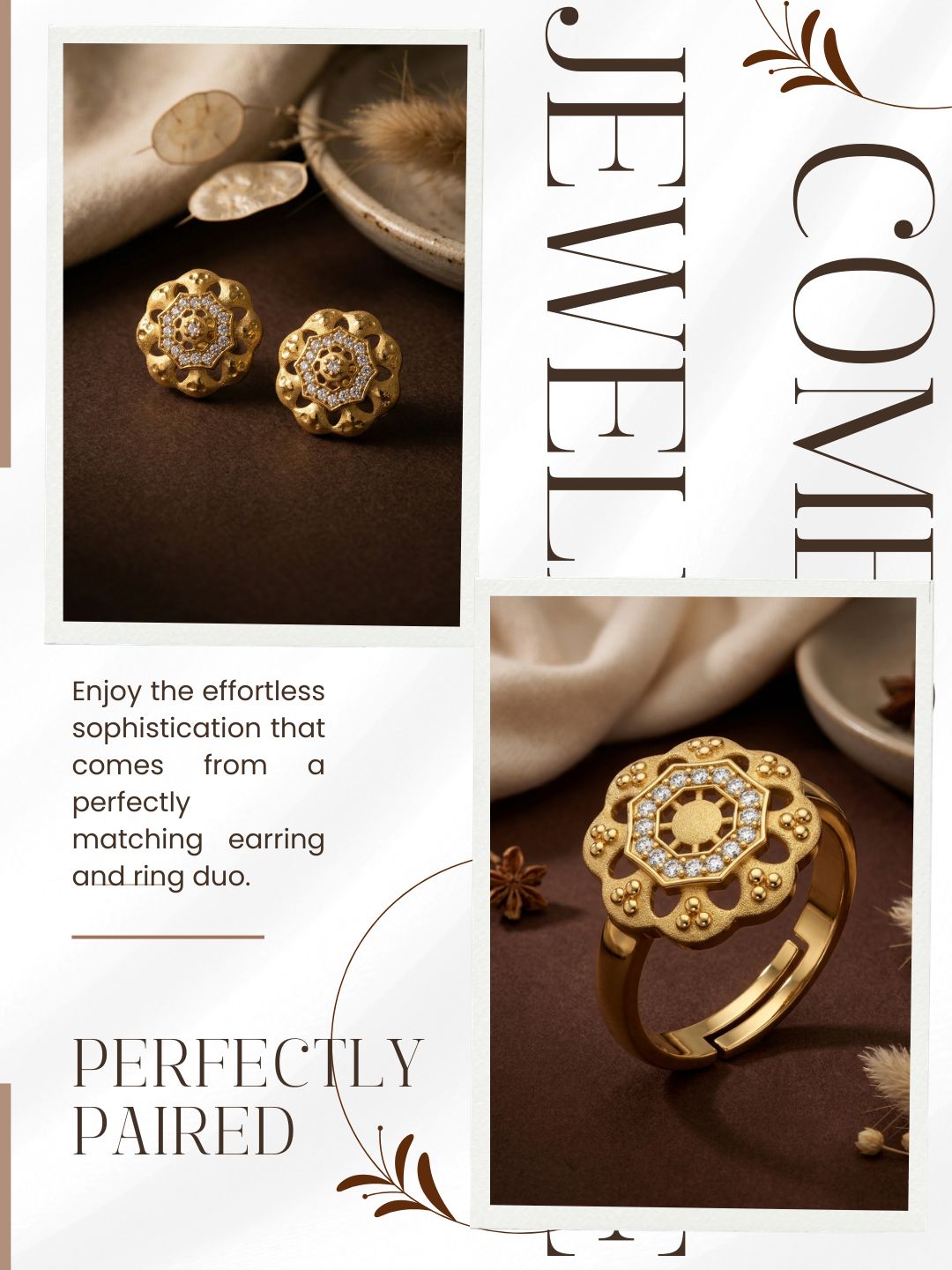 Gold-Toned Earrings and Ring Combo Set with Premium Sparkling Stone Finish for Women & Girls