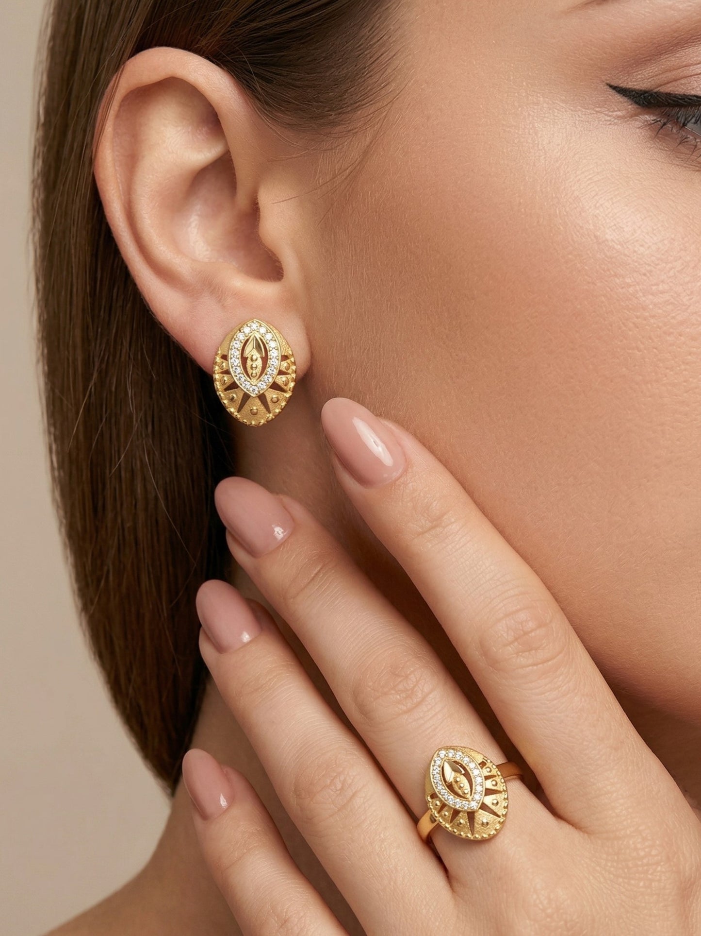 Gold-Toned Earrings and Ring Combo Set with Premium Sparkling Stone Finish for Women & Girls