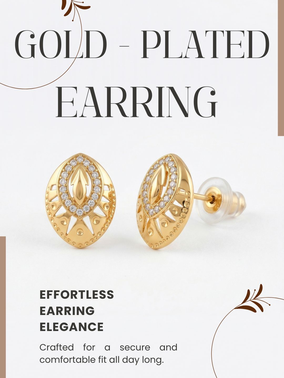 Gold-Toned Earrings and Ring Combo Set with Premium Sparkling Stone Finish for Women & Girls