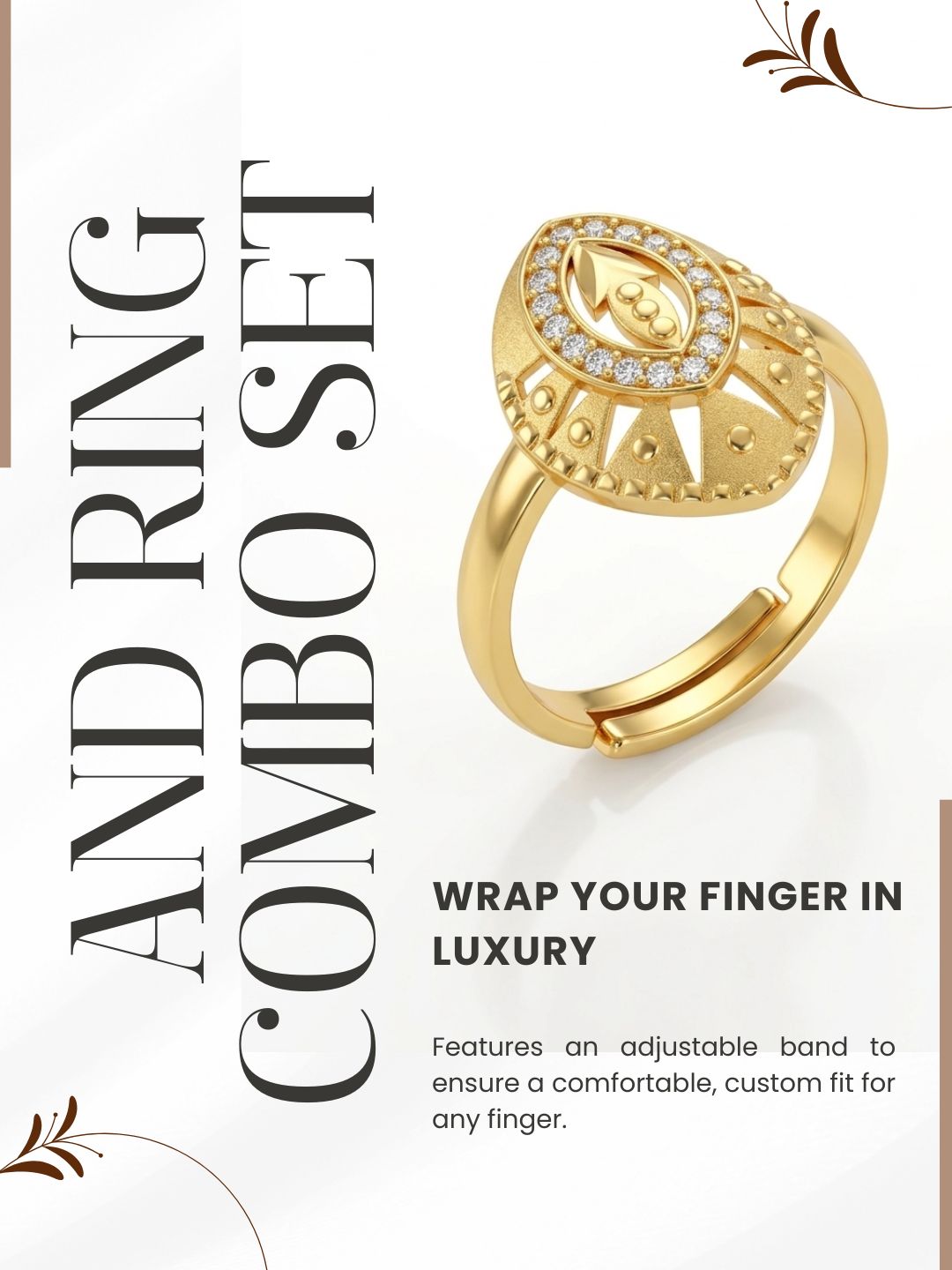 Gold-Toned Earrings and Ring Combo Set with Premium Sparkling Stone Finish for Women & Girls