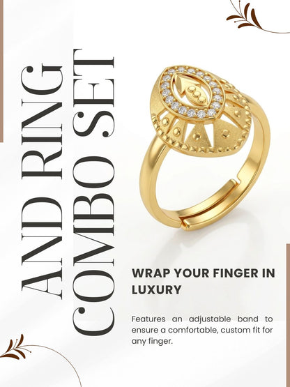 Gold-Toned Earrings and Ring Combo Set with Premium Sparkling Stone Finish for Women & Girls