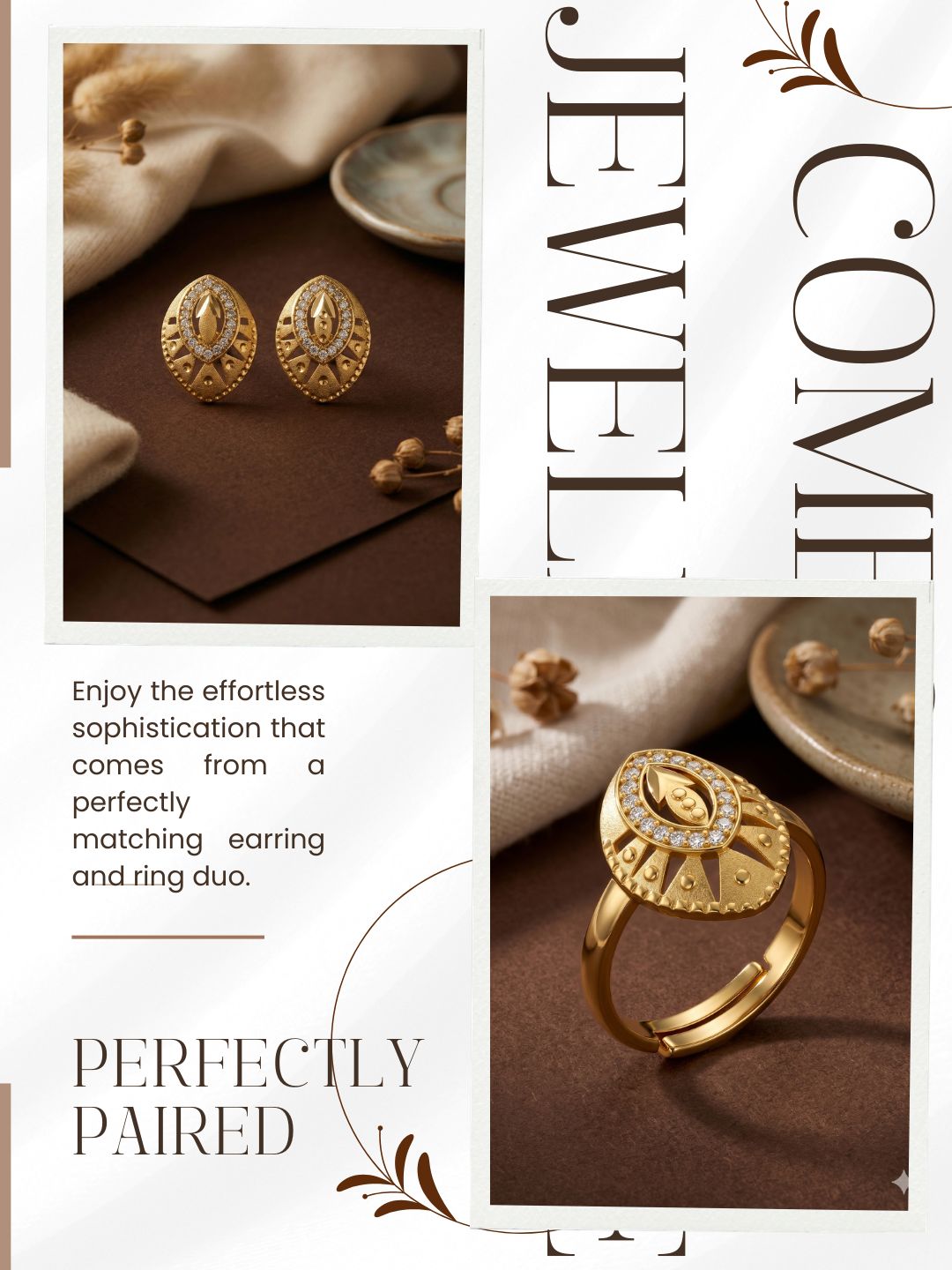 Gold-Toned Earrings and Ring Combo Set with Premium Sparkling Stone Finish for Women & Girls