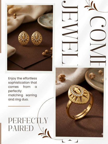 Gold-Toned Earrings and Ring Combo Set with Premium Sparkling Stone Finish for Women & Girls