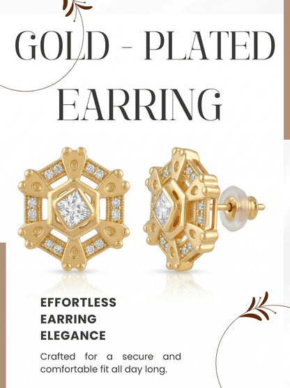 Gold-Toned Earrings and Ring Combo Set with Premium Sparkling Stone Finish for Women & Girls