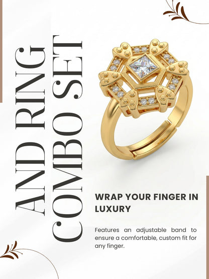 Gold-Toned Earrings and Ring Combo Set with Premium Sparkling Stone Finish for Women & Girls