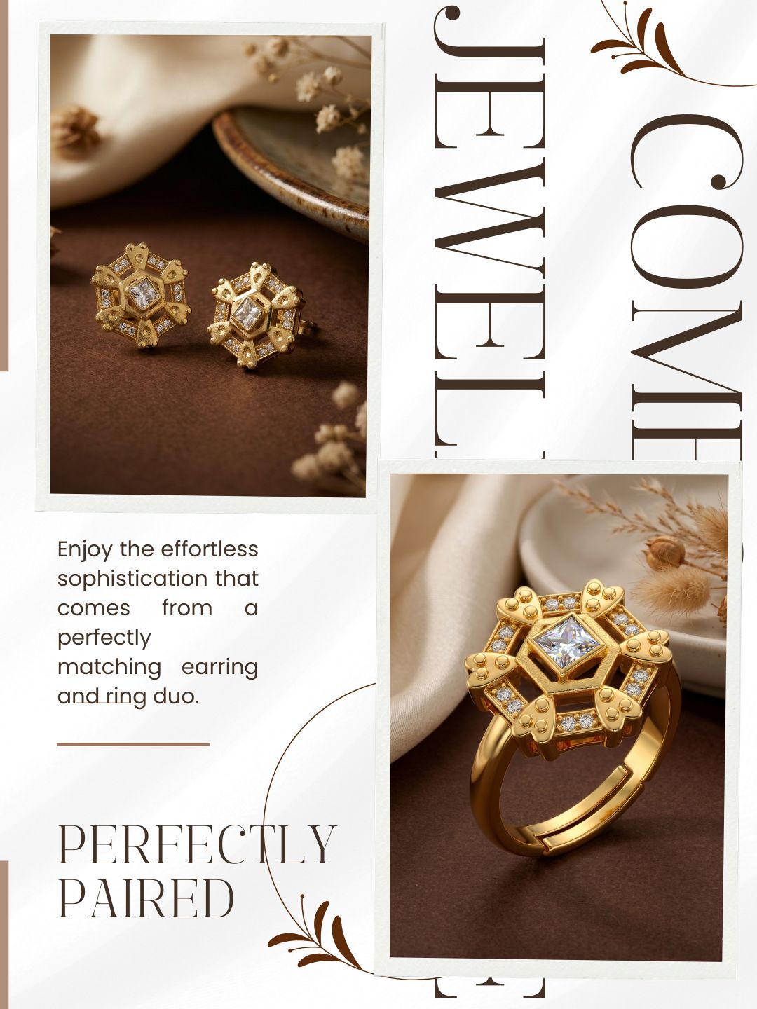 Gold-Toned Earrings and Ring Combo Set with Premium Sparkling Stone Finish for Women & Girls