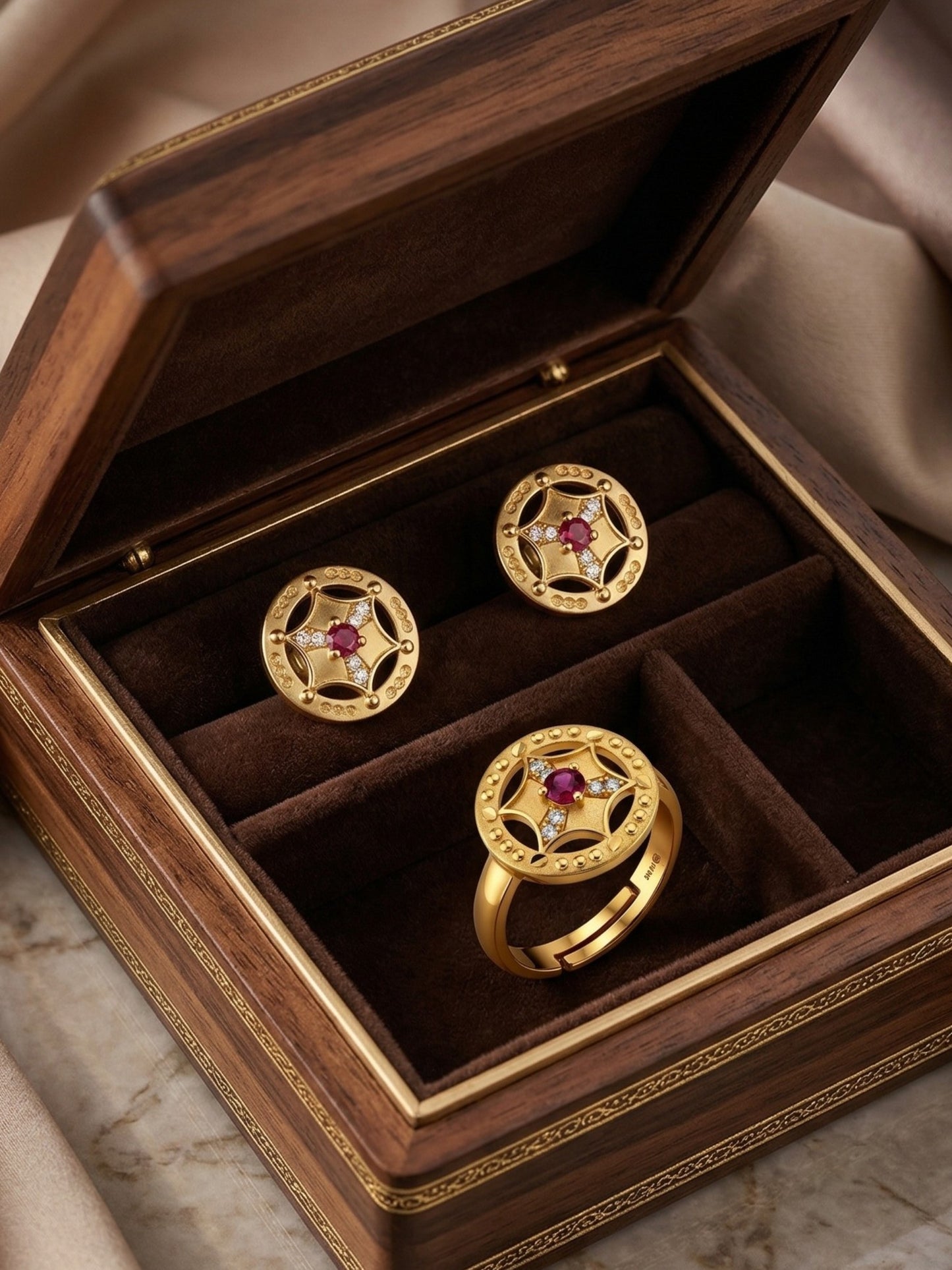 Gold-Toned Earrings and Ring Combo Set with Premium Sparkling Stone Finish for Women & Girls