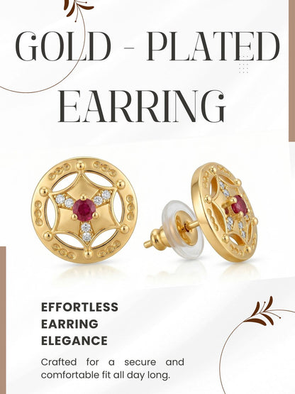 Gold-Toned Earrings and Ring Combo Set with Premium Sparkling Stone Finish for Women & Girls
