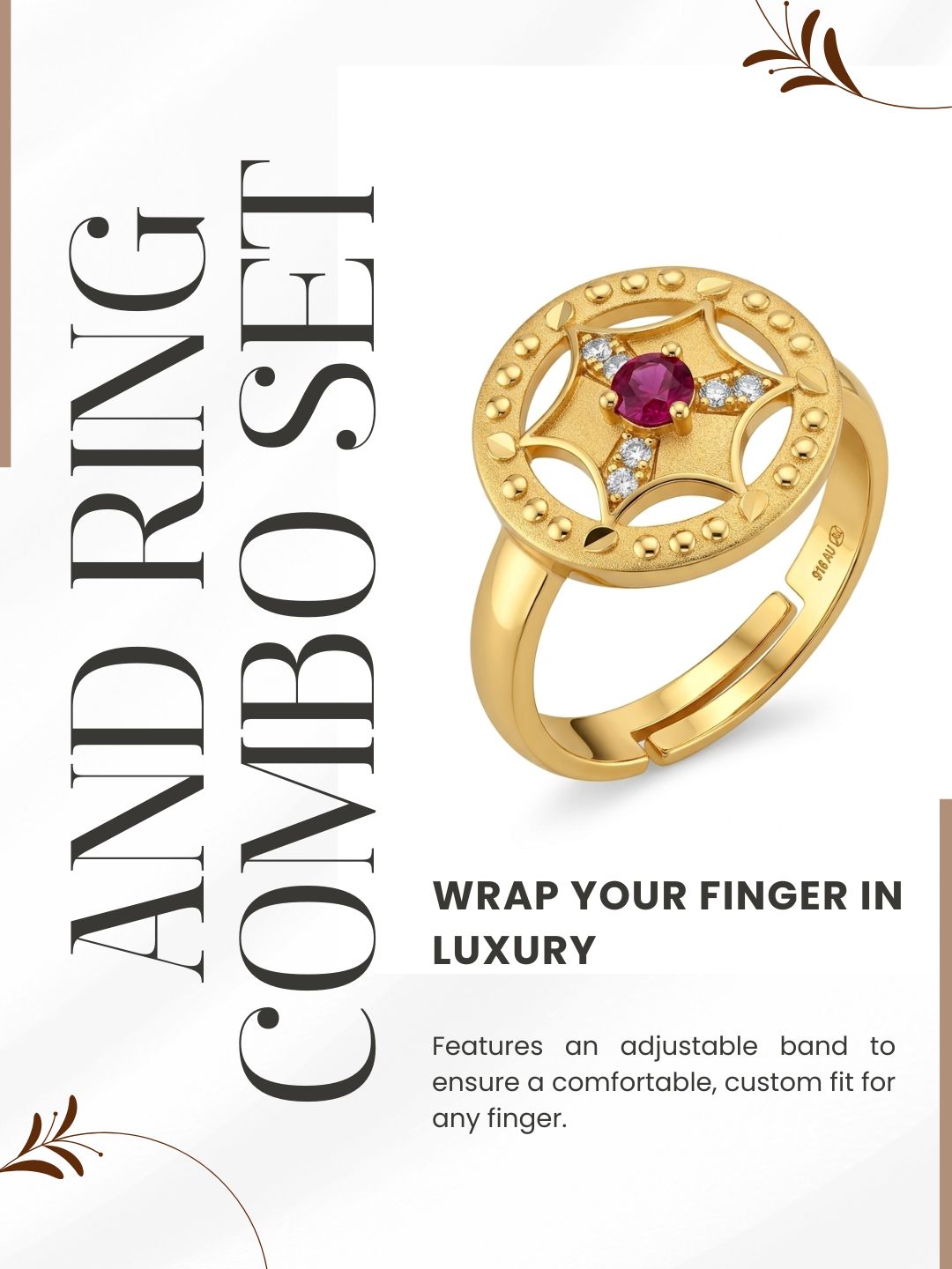 Gold-Toned Earrings and Ring Combo Set with Premium Sparkling Stone Finish for Women & Girls