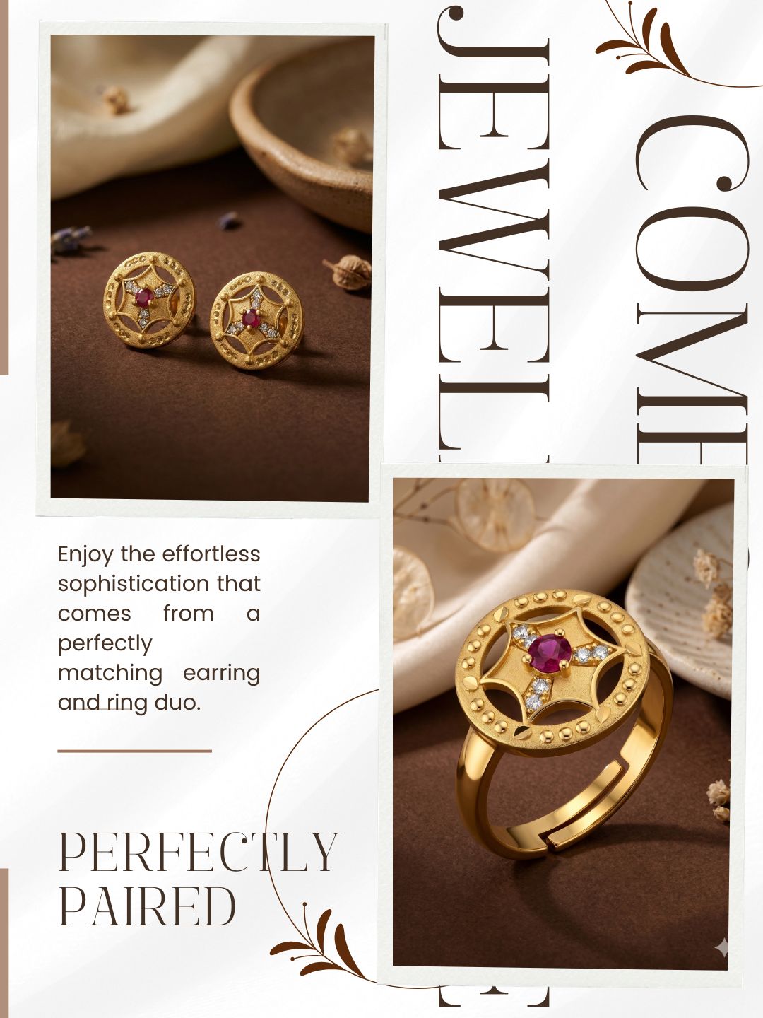 Gold-Toned Earrings and Ring Combo Set with Premium Sparkling Stone Finish for Women & Girls