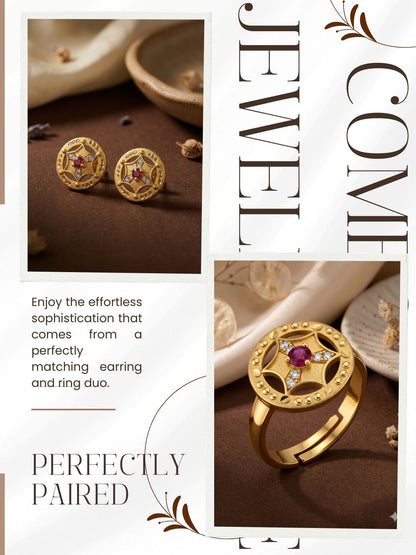 Gold-Toned Earrings and Ring Combo Set with Premium Sparkling Stone Finish for Women & Girls