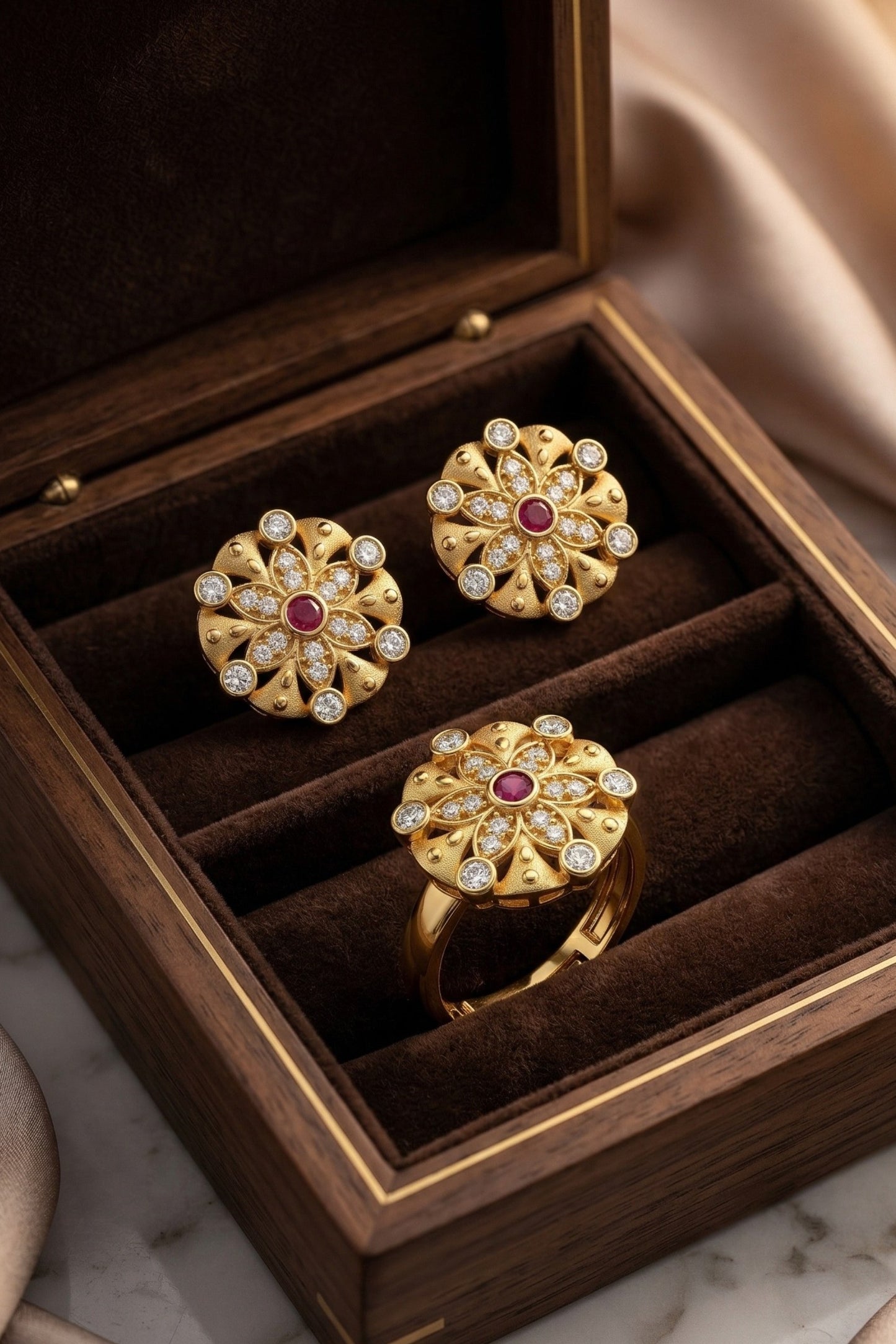 Gold-Toned Earrings and Ring Combo Set with Premium Sparkling Stone Finish for Women & Girls