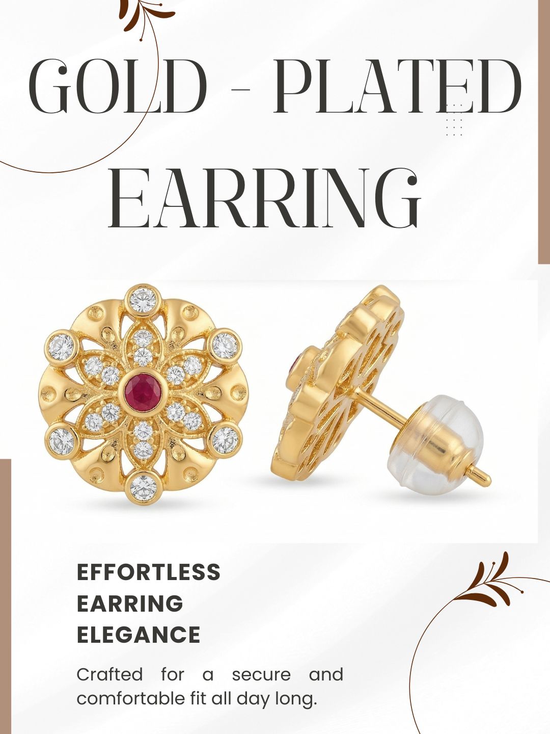 Gold-Toned Earrings and Ring Combo Set with Premium Sparkling Stone Finish for Women & Girls