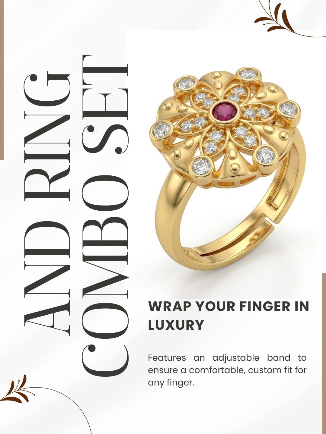 Gold-Toned Earrings and Ring Combo Set with Premium Sparkling Stone Finish for Women & Girls