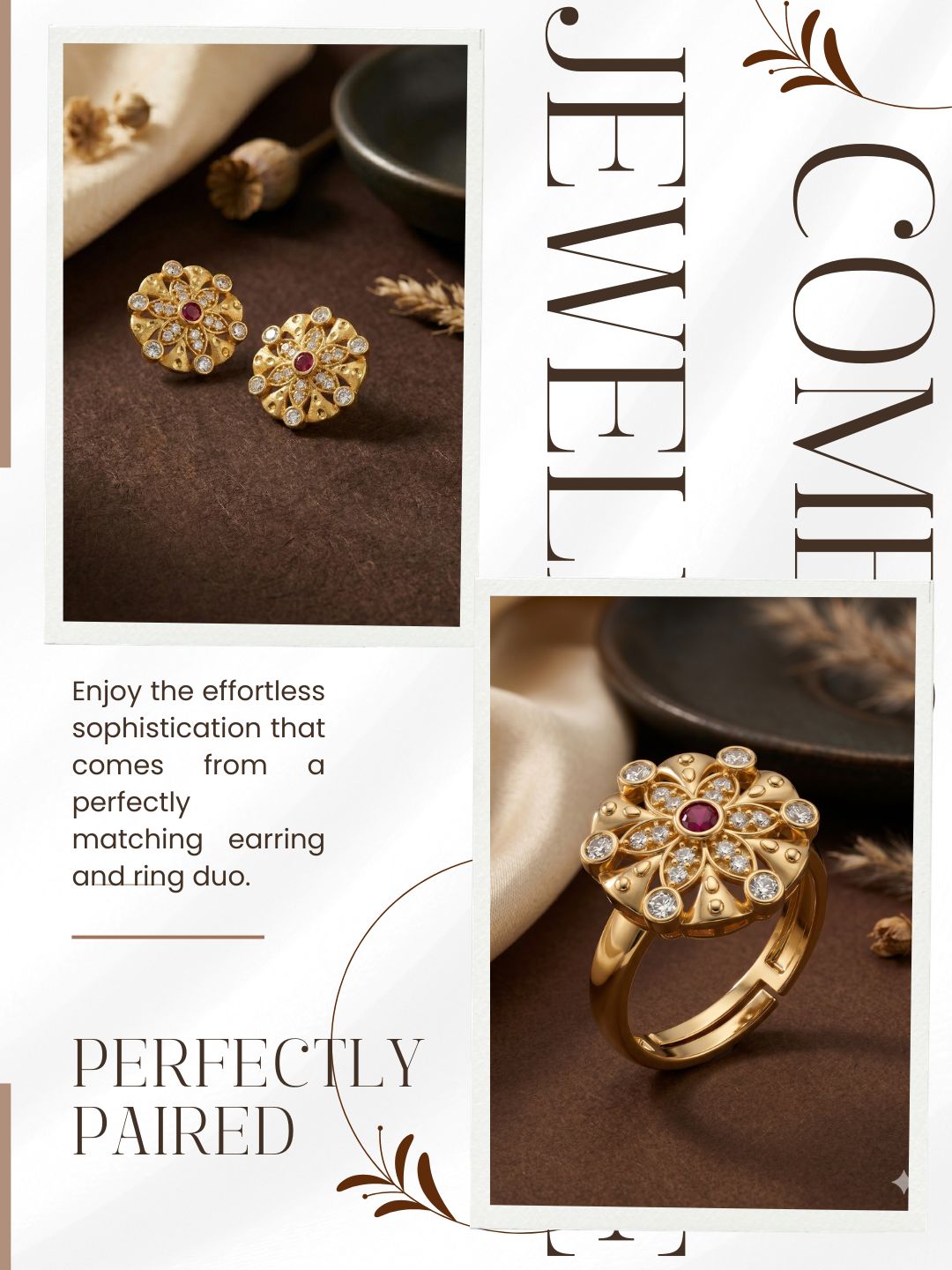 Gold-Toned Earrings and Ring Combo Set with Premium Sparkling Stone Finish for Women & Girls