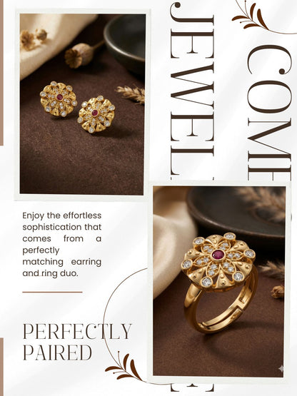 Gold-Toned Earrings and Ring Combo Set with Premium Sparkling Stone Finish for Women & Girls