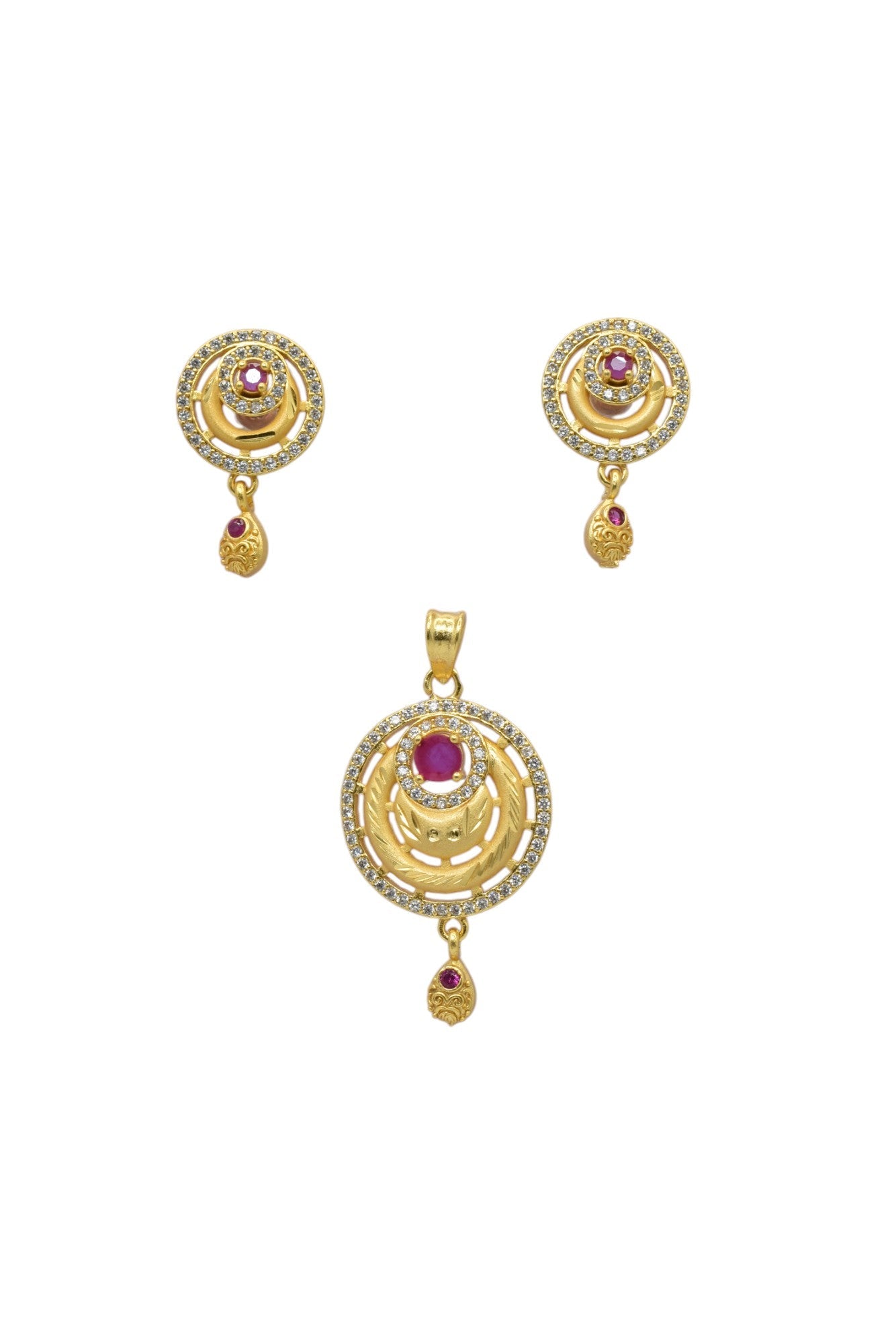 Exquisite Micro Brass Gold-Plated Designer Pendant & Earring Set