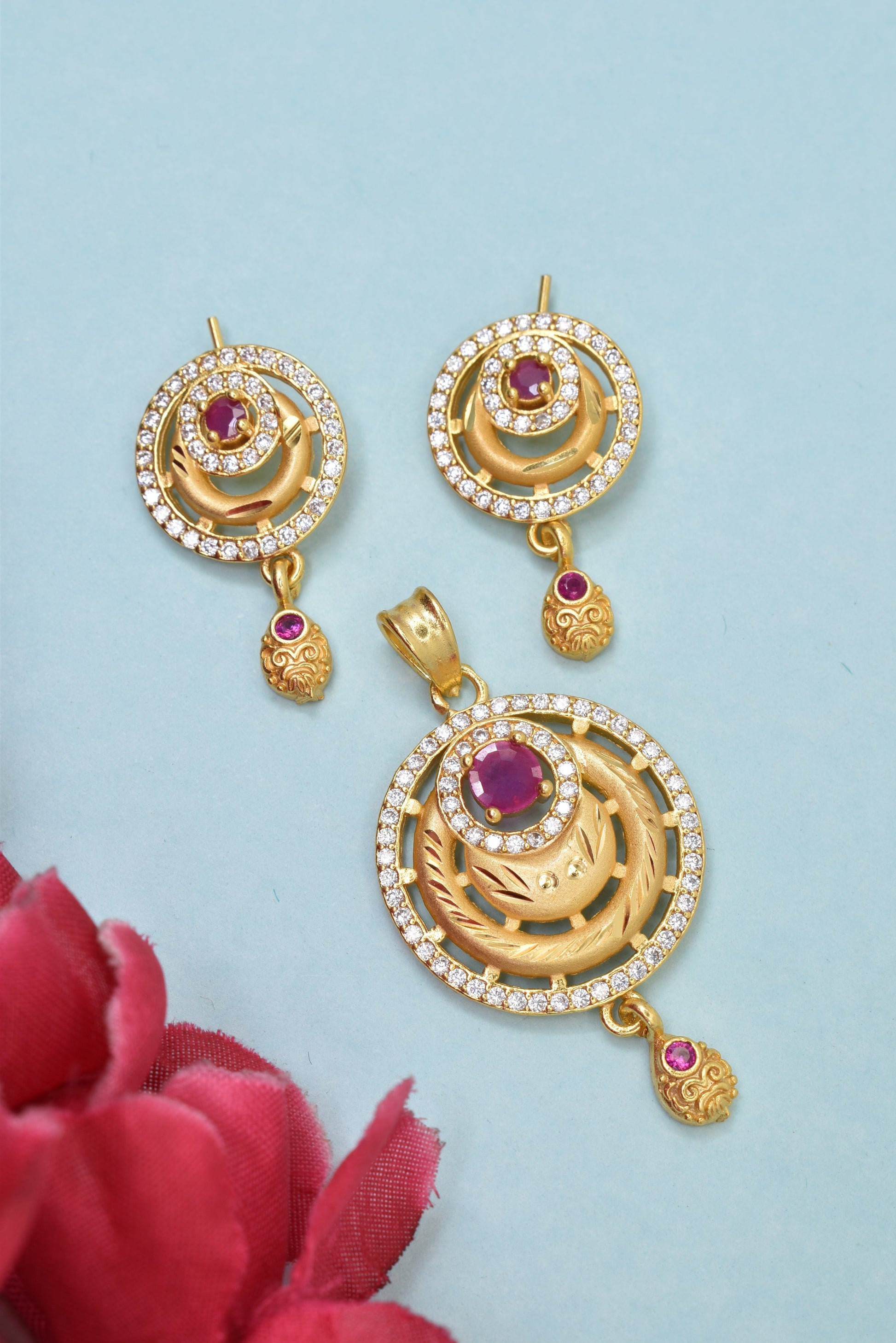Chic Gold-Plated Micro Brass Pendant and Earring Set – Latest Design