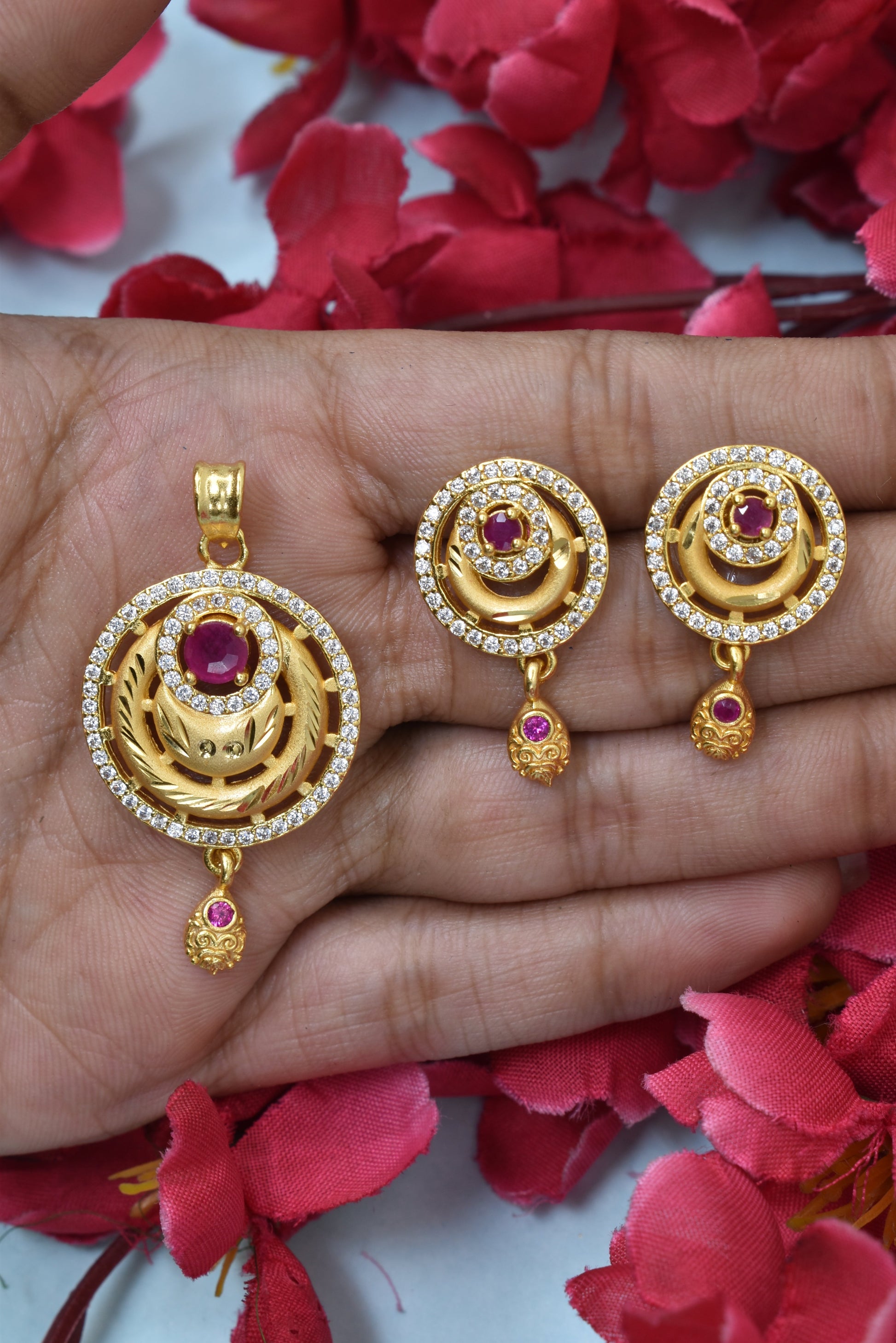 Luxury Micro Brass Metal Gold-Plated Pendant & Earring Set