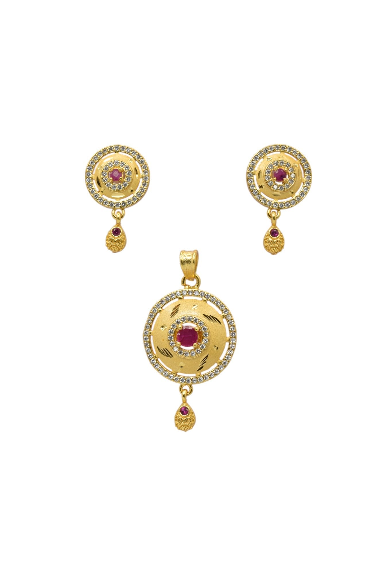 Elegant Designer Gold-Plated Micro Brass Pendant & Earring Set
