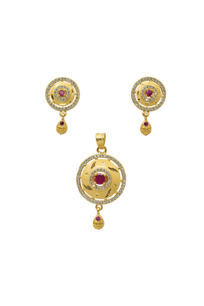 Elegant Designer Gold-Plated Micro Brass Pendant & Earring Set
