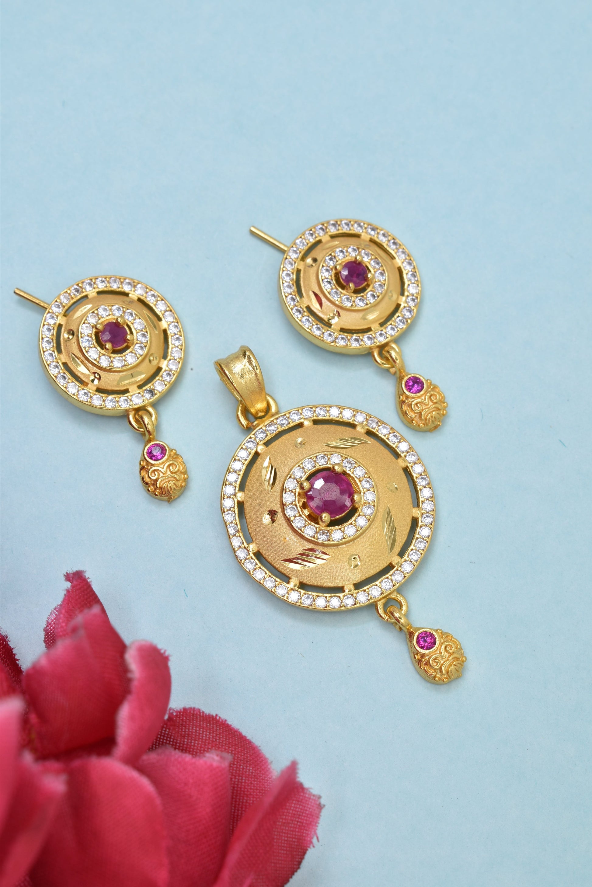 Timeless Micro Brass Gold-Plated Pendant and Earring Set