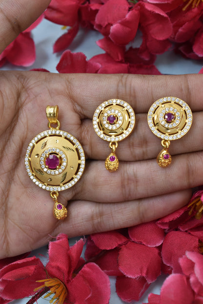 Glamorous Micro Brass Gold-Plated Designer Pendant Earring Set