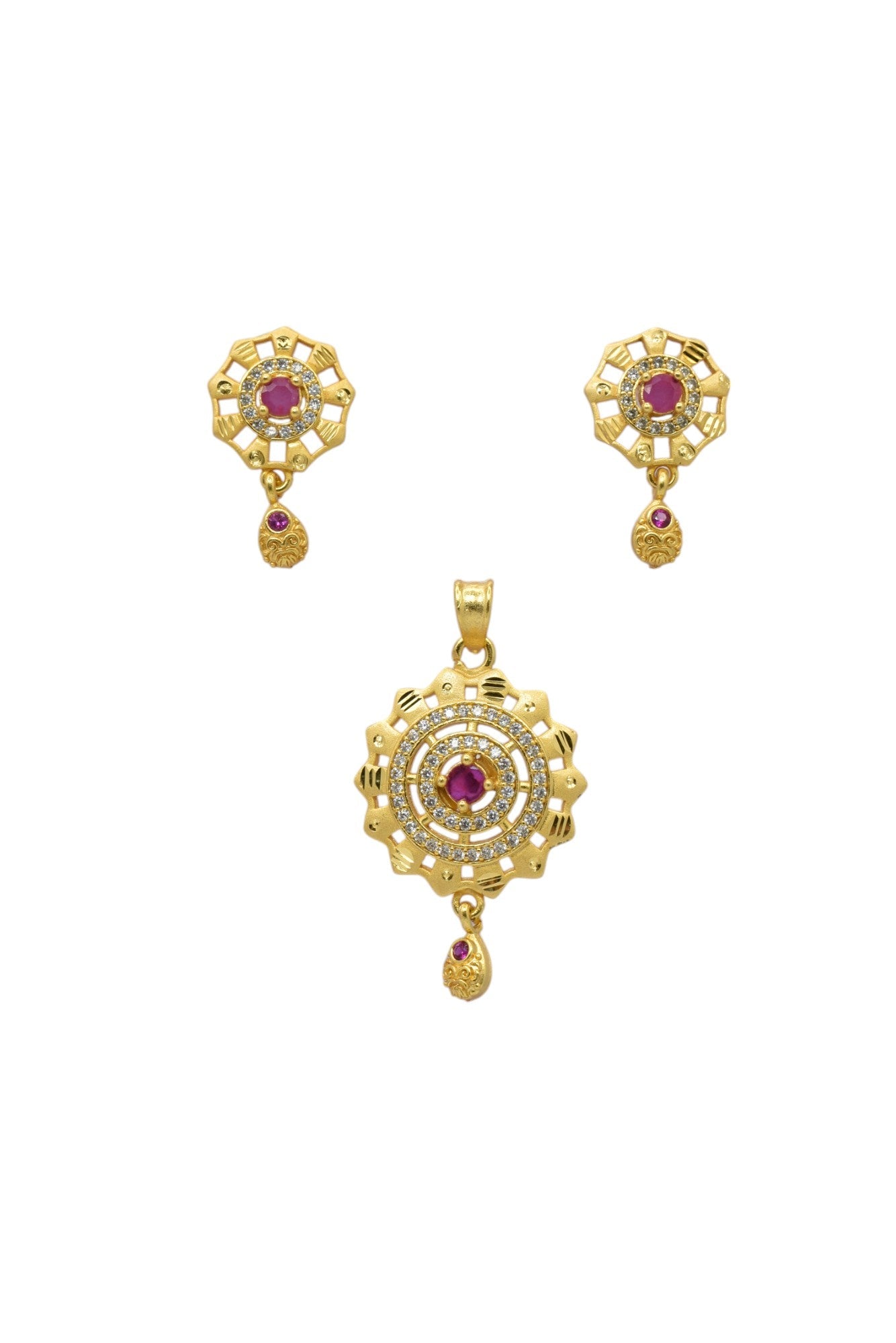 Exclusive Designer Micro Brass Gold-Plated Pendant and Earrings