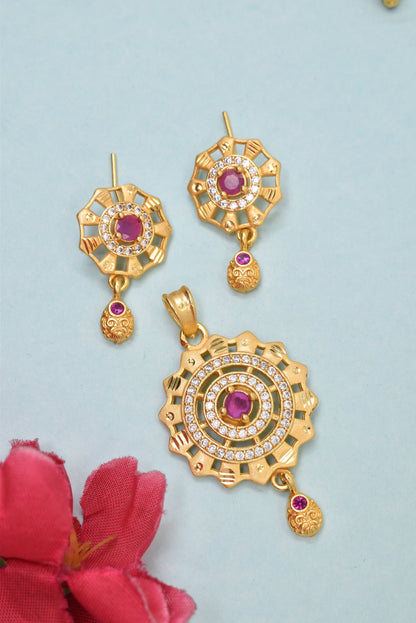 Sophisticated Micro Brass Gold-Plated Pendant & Earring Set