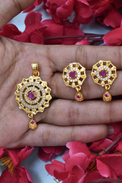 New Arrival: Designer Micro Brass Gold-Plated Pendant & Earring Set