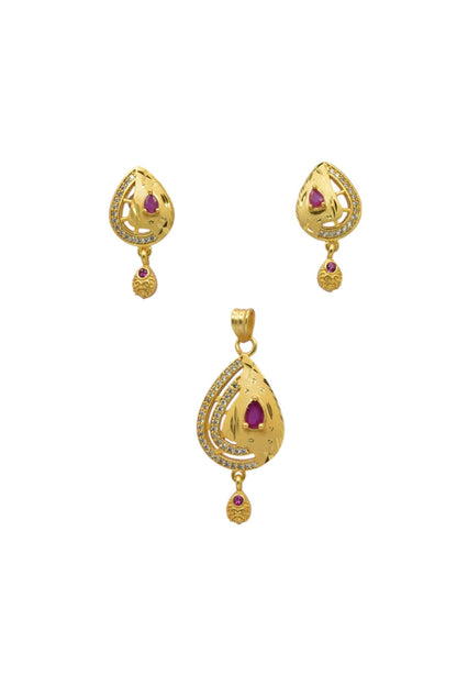 Premium Micro Brass Gold-Plated Pendant & Earring Set – Designer Choice