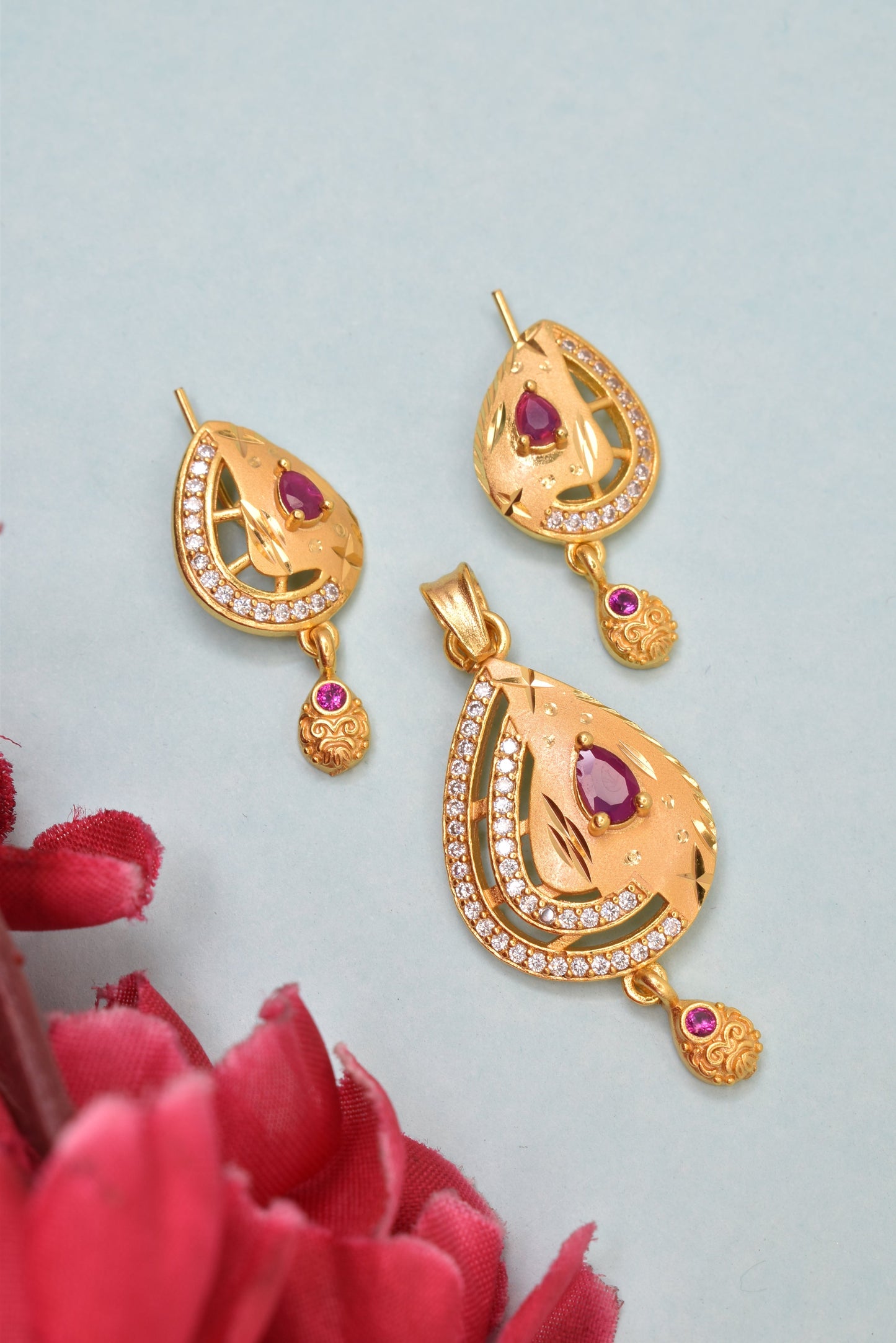 Latest Designer Collection: Micro Brass Gold-Plated Pendant & Earring Set