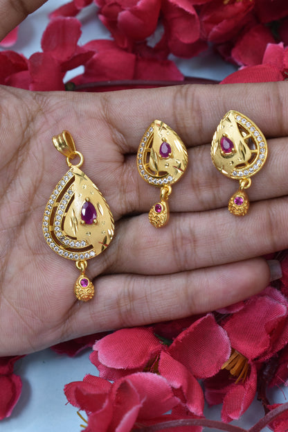 Elegant and Timeless Micro Brass Gold-Plated Pendant Earring Set