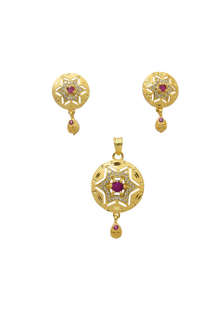Fashion-Forward Micro Brass Gold-Plated Pendant & Earring Set