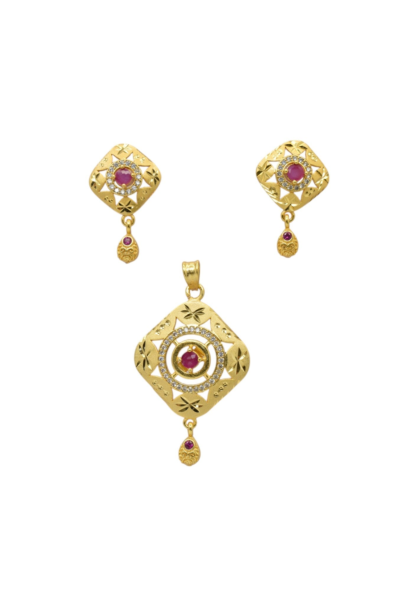 Luxury Gold-Plated Micro Brass Pendant & Earring Set – Designer Touch