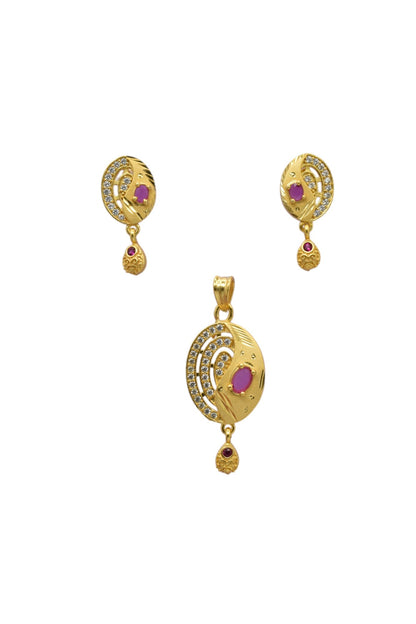 Exquisite Micro Brass Gold-Plated Designer Pendant & Earring Set