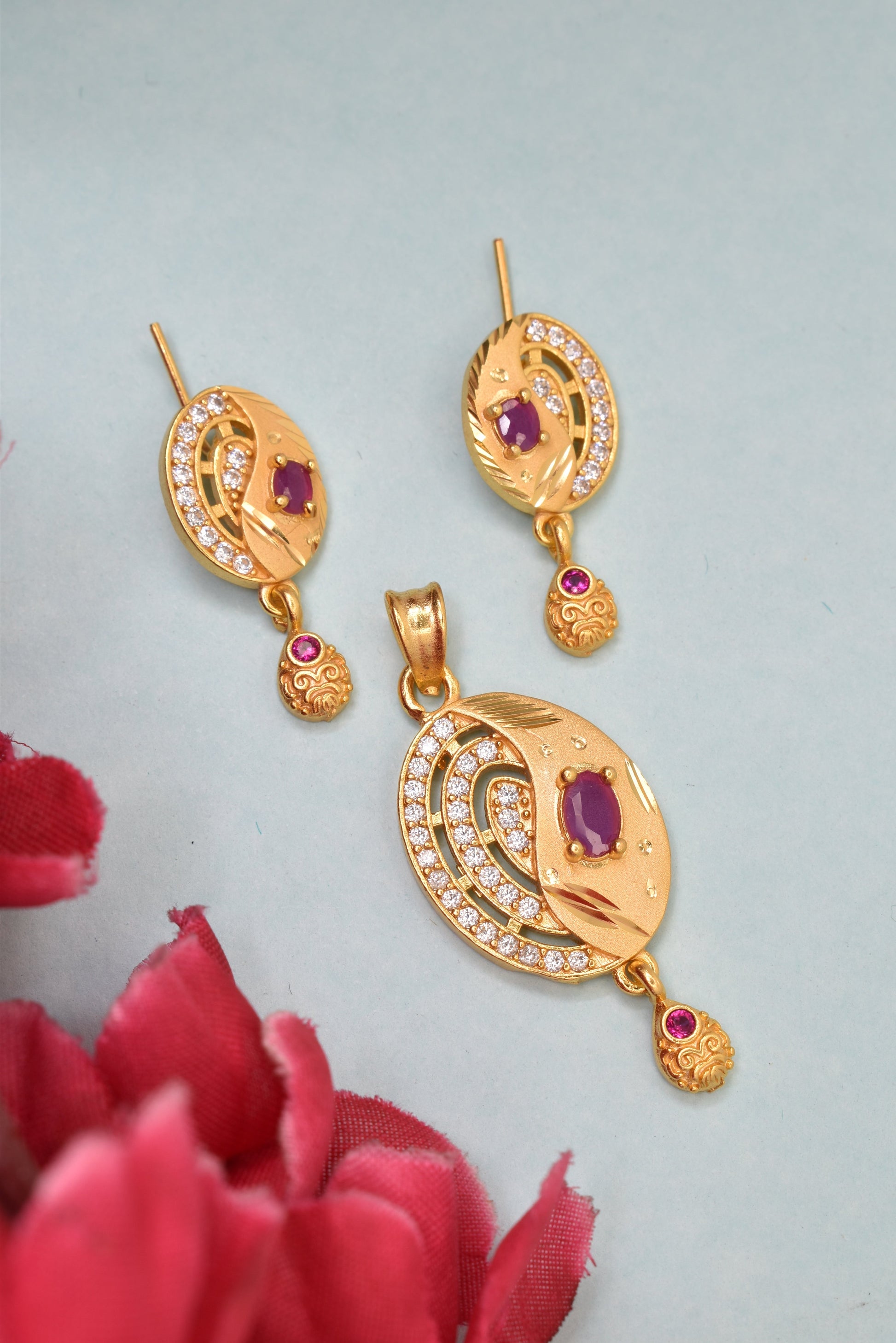 Chic Gold-Plated Micro Brass Pendant and Earring Set – Latest Design