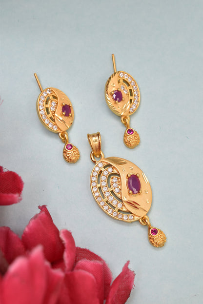 Chic Gold-Plated Micro Brass Pendant and Earring Set – Latest Design